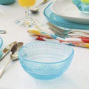 NWT Crate & Barrel Aqua Pressed Glass Phoebe Yogurt Bowl